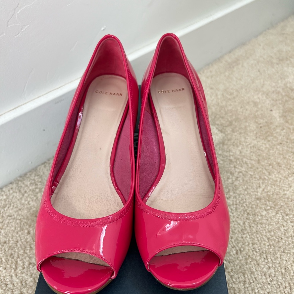 Pink Cole Hahn wedge  peep toe shoe